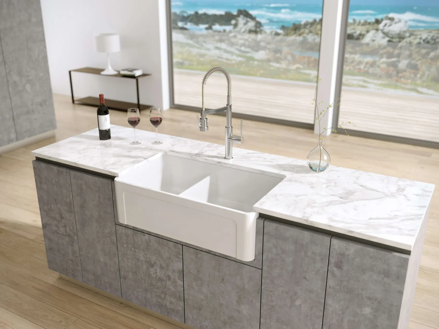 Latoscana 33" Fireclay Farmhouse Sink, 60/40 Double Bowl, White, LTD3319W