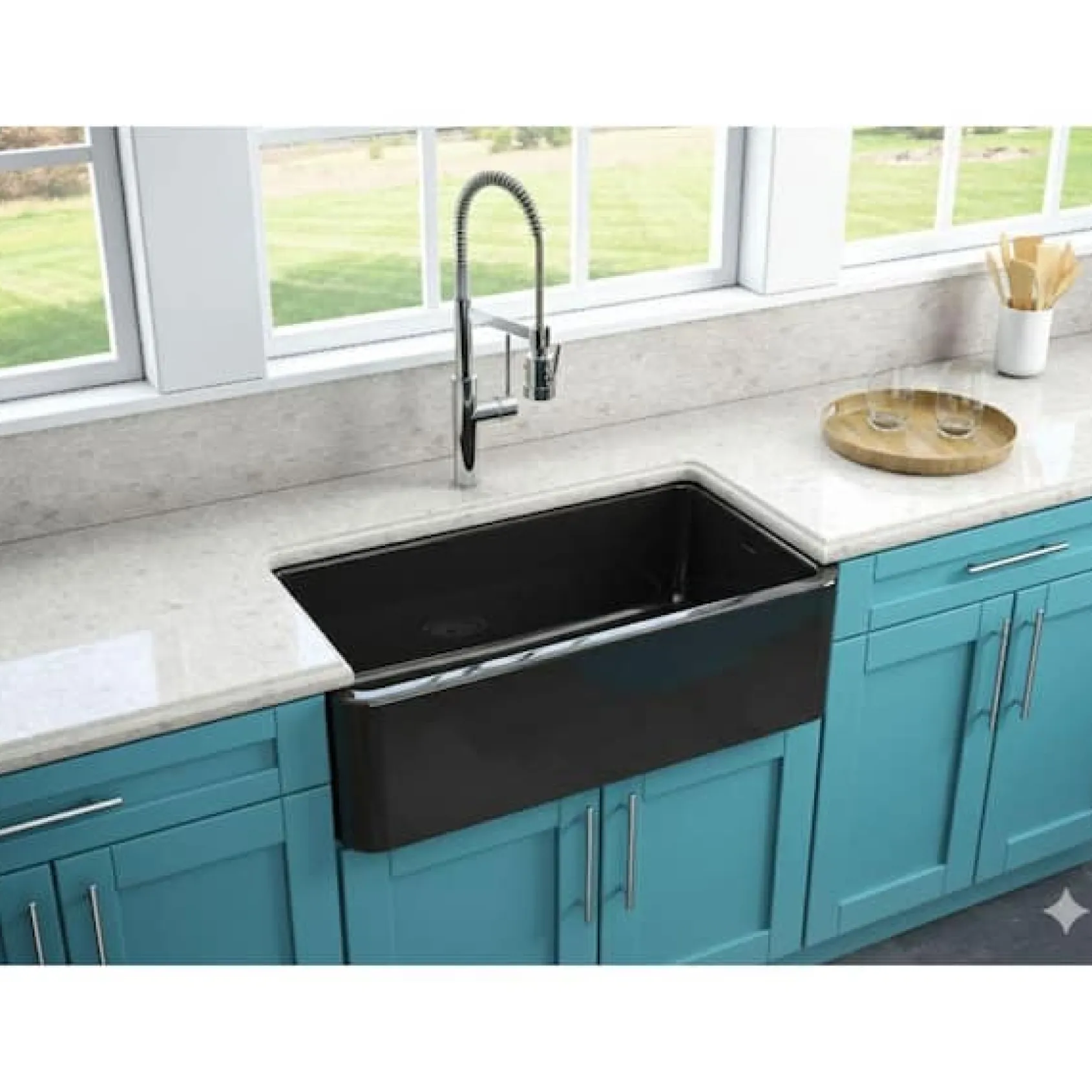 Latoscana 33" Fireclay Single Bowl Black Farmhouse Apron Sink, Reversible, LFS3318B