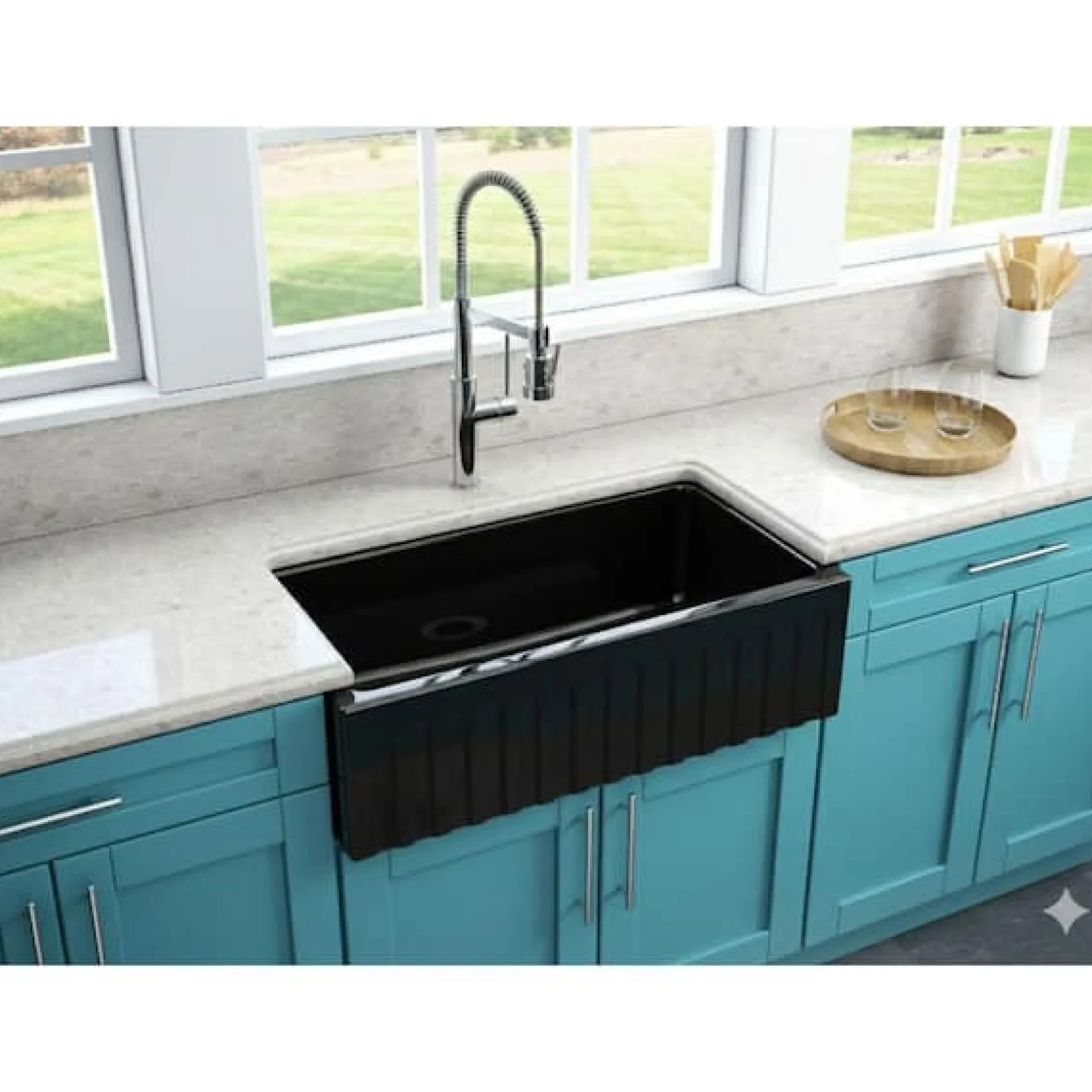 Latoscana 33" Fireclay Single Bowl Black Farmhouse Apron Sink, Reversible, LFS3318B