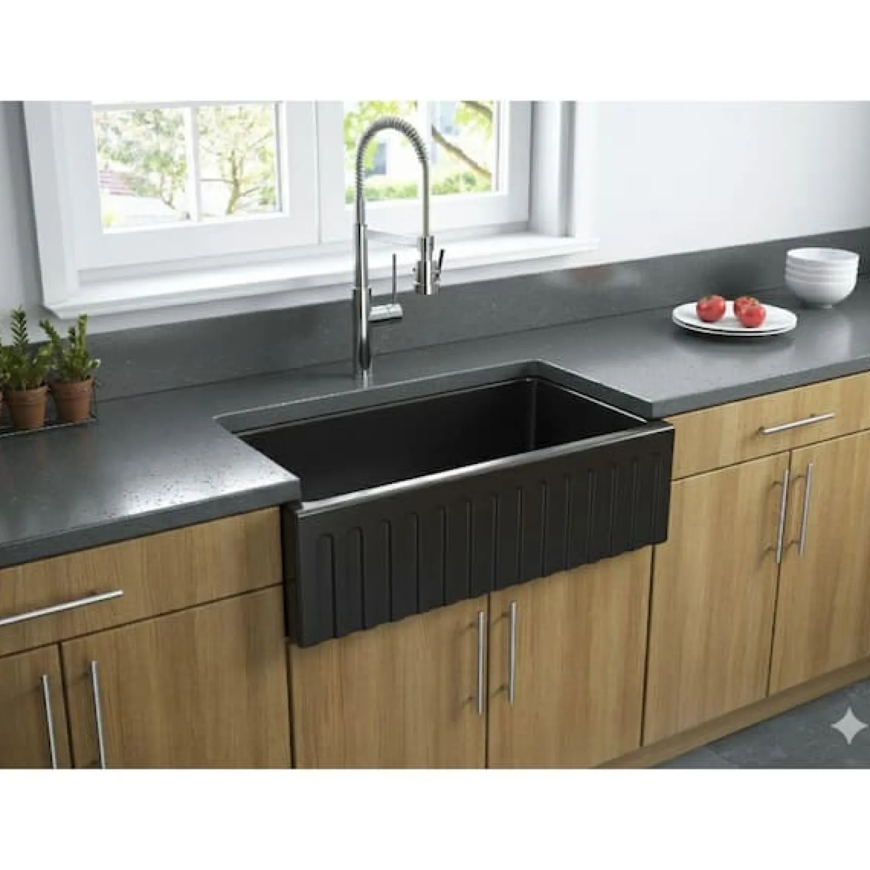 Latoscana 33" Fireclay Single Bowl Black Farmhouse Apron Sink, Reversible, LFS3318B