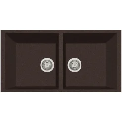 Latoscana Plados 34" Quartz Composite Undermount Double Bowl Kitchen Sink, Brown, AM8620ST-64UG