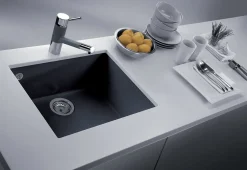 Latoscana Plados 23" Quartz Composite Undermount Single Bowl Kitchen Sink, Black, ON6010ST-44UG