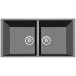 Latoscana Plados 34" Quartz Composite Undermount Double Bowl Kitchen Sink, Titanium, AM8620ST-42UG