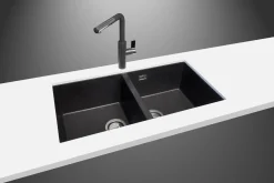 Latoscana Plados 34" Quartz Composite Undermount Double Bowl Kitchen Sink, Black, AM8620ST-44UG