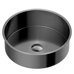 MaestroBath 15" Aurora Modern Round Under-Mount ADA Bathroom Sink, Gun Metal, Stainless Steel, STN-AUR-GUM