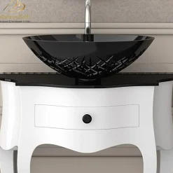 MaestroBath 11" Cristallo Modern Black Crystal Vessel ADA Oval Bathroom Sink, CRI-CRS-BLK