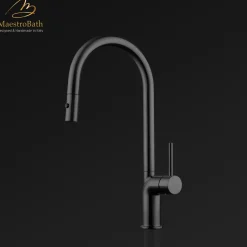 MaestroBath 1.8 GPM Aura Modern ADA Kitchen Faucet With 2 Jets, Black, Lead-Free Brass, Matt Black, KIT-AUR-BLK