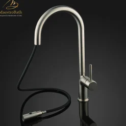 MaestroBath 1.8 GPM Aura Modern ADA Kitchen Faucet With 2 Jets, Brushed Nickel, Lead-Free Brass, KIT-AUR-BNI
