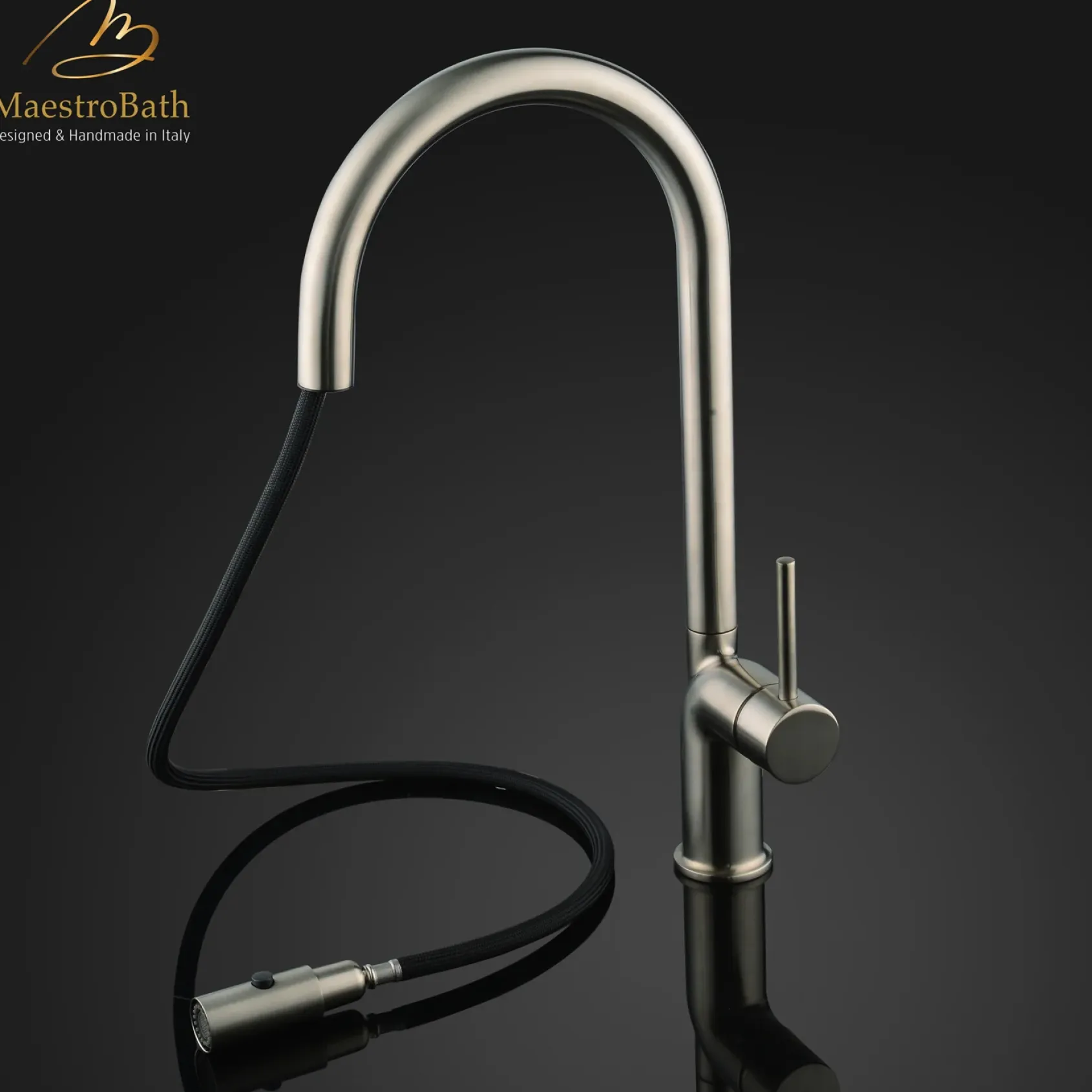 MaestroBath 1.8 GPM Aura Modern ADA Kitchen Faucet With 2 Jets, Brushed Nickel, Lead-Free Brass, KIT-AUR-BNI