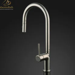 MaestroBath 1.8 GPM Aura Modern ADA Kitchen Faucet With 2 Jets, Brushed Nickel, Lead-Free Brass, KIT-AUR-BNI