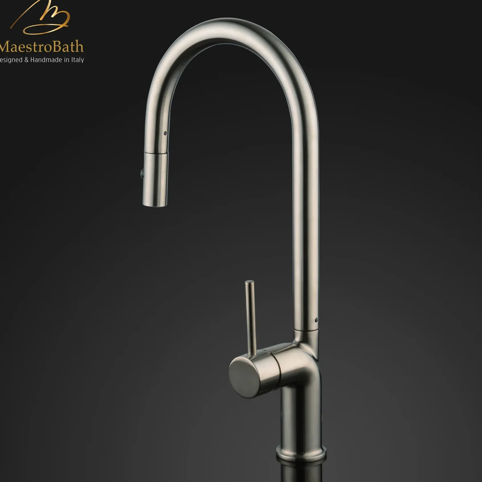 MaestroBath 1.8 GPM Aura Modern ADA Kitchen Faucet With 2 Jets, Brushed Nickel, Lead-Free Brass, KIT-AUR-BNI