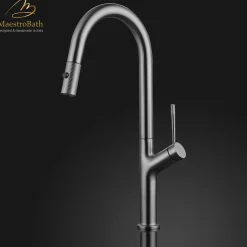 MaestroBath 1.8 GPM Brezza Modern ADA Kitchen Faucet With 2 Jets, Chrome, Lead-Free Brass, Polished Chrome, KIT-BRZ-CHR