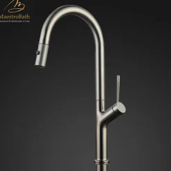 MaestroBath 1.8 GPM Brezza Modern ADA Kitchen Faucet With 2 Jets, Brushed Nickel, Lead-Free Brass, KIT-BRZ-BNI