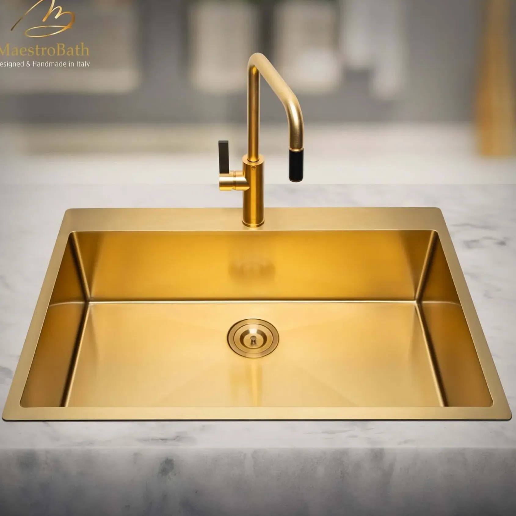 MaestroBath 1.8 GPM Luce Mono Shower ADA Kitchen Faucet, Chrome, Polished Gold, Lead-Free Brass, KIT-LUC-GLD
