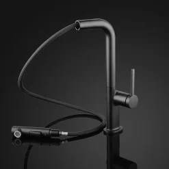 MaestroBath 1.8 GPM Rosa Modern ADA Kitchen Faucet With 2 Jets, Black, Lead-Free Brass, Matt Black, KIT-ROS-BLK