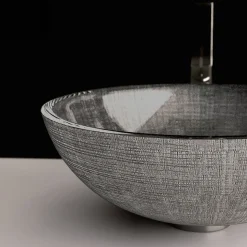 MaestroBath 17" Monarca Glass Vessel ADA Oval Bathroom Sink, Silver and Black, Crystal, Glossy Silver Black, ATE-MON-SLB