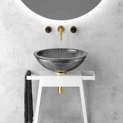MaestroBath 15" Nebbia Luxury Round Vessel ADA Oval Bathroom Sink, Black, Crystal, PLI-NER-BLK
