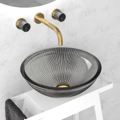 MaestroBath 15" Nebbia Luxury Round Vessel ADA Oval Bathroom Sink, Black, Crystal, PLI-NER-BLK