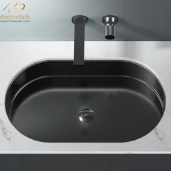 MaestroBath 15" Raggio Modern Oval Under-Mount ADA Rectangle Bathroom Sink, Gun Metal, Stainless Steel, STN-RAG-GUM