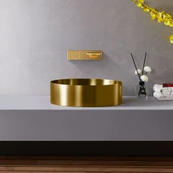 MaestroBath 16" Regina Modern Round Vessel ADA Bathroom Sink, Brushed Rose Gold, Stainless Steel, STN-RGN-BRG