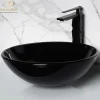 MaestroBath 17" Verona Round Crystal ADA Bathroom Sink, Black, Tempered glass, SIN-VER-BLK