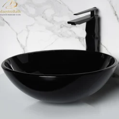 MaestroBath 17" Verona Round Crystal ADA Bathroom Sink, Black, Tempered glass, SIN-VER-BLK