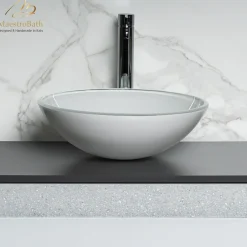 MaestroBath 17" Verona Round Crystal ADA Bathroom Sink, White, Tempered glass, SIN-VER-WHT