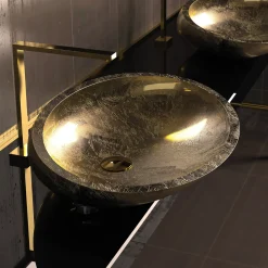 MaestroBath 16" Vetro Cigno Max Vessel ADA Oval Bathroom Sink, Gold Leaf, Resin and Glass, Matt Gold Leaf, VET-CIM-GLL
