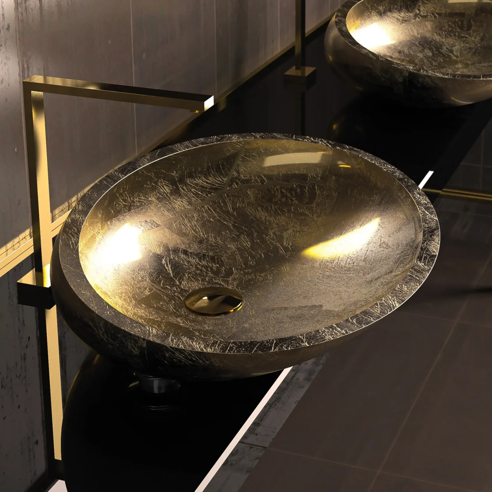 MaestroBath 16" Vetro Cigno Max Vessel ADA Oval Bathroom Sink, Gold Leaf, Resin and Glass, Matt Gold Leaf, VET-CIM-GLL