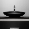 MaestroBath 16" Vetro Cigno Max Vessel ADA Oval Bathroom Sink, Black, Resin and Glass, Matt Black, VET-CIM-BLK