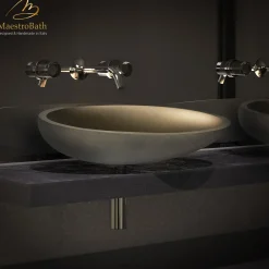 MaestroBath 16" Vetro Cigno Max Vessel ADA Oval Bathroom Sink, Bronze, Resin and Glass, Matt Bronze, VET-CIM-BRZ