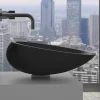 MaestroBath 14" Vetro Cigno Modern ADA Oval Bathroom Sink, Black, Resin and Glass, Matt Black, VET-CIO-BLK