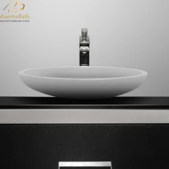 MaestroBath 16" Vetro Cigno Max Vessel ADA Oval Bathroom Sink, White, Resin and Glass, Matt White, VET-CIM-WHT