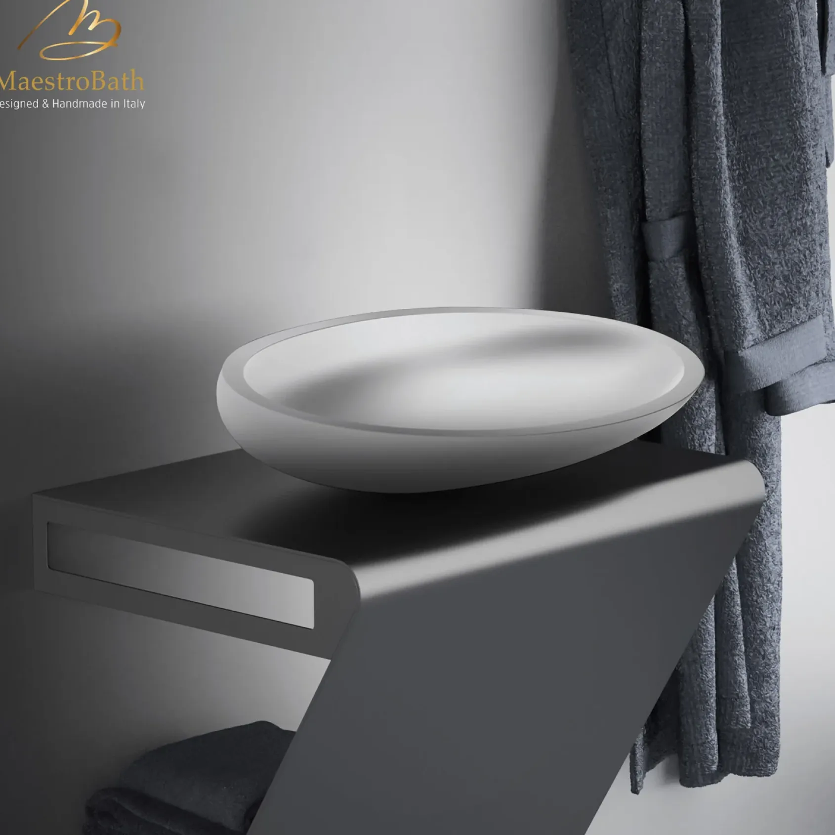 MaestroBath 16" Vetro Cigno Max Vessel ADA Oval Bathroom Sink, White, Resin and Glass, Matt White, VET-CIM-WHT