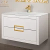 MaestroBath Dante 32" Modern Bathroom Vanity, White and Gold, Wall-mounted, Glass Top: Integrated, Wood, VANK-DNTI-WG8