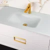 MaestroBath Dante 40" Modern Bathroom Vanity, White and Gold, Wall-mounted, Glass Top: Integrated, Wood, VANK-DNTI-WG10