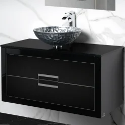 MaestroBath Dante 40" Modern Bathroom Vanity, Black and Silver, Wall-mounted, Glass Top: Flat, Wood, VANK-DNT-BS10