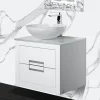 MaestroBath Dante 24" Modern Bathroom Vanity, White and Silver, Wall-mounted, Glass Top: Flat, Wood, VANK-DNT-WS6
