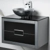 MaestroBath Dante 32" Modern Bathroom Vanity, Silver and Black, Wall-mounted, Glass Top: Flat, Wood, VANK-DNT-SL8