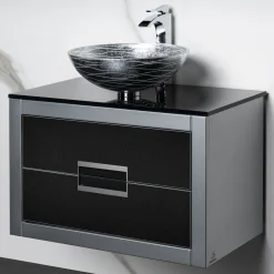 MaestroBath Dante 32" Modern Bathroom Vanity, Silver and Black, Wall-mounted, Glass Top: Flat, Wood, VANK-DNT-SL8