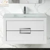MaestroBath Dante 32" Modern Bathroom Vanity, White and Silver, Wall-mounted, Glass Top: Integrated, Wood, VANK-DNTI-WS8