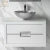 MaestroBath Dante 32" Modern Bathroom Vanity, White and Silver, Wall-mounted, Glass Top: Flat, Wood, VANK-DNT-WS8
