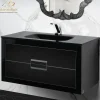 MaestroBath Dante 40" Modern Bathroom Vanity, Black and Silver, Wall-mounted, Glass Top: Integrated, Wood, VANK-DNTI-BS10