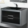 MaestroBath Dante 32" Modern Bathroom Vanity, Silver and Black, Wall-mounted, Glass Top: Integrated, Wood, VANK-DNTI-SL8