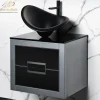MaestroBath Dante 24" Modern Bathroom Vanity, Silver and Black, Wall-mounted, Glass Top: Flat, Wood, VANK-DNT-SL6