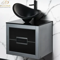 MaestroBath Dante 24" Modern Bathroom Vanity, Silver and Black, Wall-mounted, Glass Top: Flat, Wood, VANK-DNT-SL6