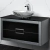 MaestroBath Dante 40" Modern Bathroom Vanity, Silver and Black, Wall-mounted, Glass Top: Flat, Wood, VANK-DNT-SL10