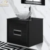MaestroBath Dante 24" Modern Bathroom Vanity, Black and Silver, Wall-mounted, Glass Top: Flat, Wood, VANK-DNT-BS6