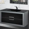 MaestroBath Dante 40" Modern Bathroom Vanity, Silver and Black, Wall-mounted, Glass Top: Integrated, Wood, VANK-DNTI-SL10