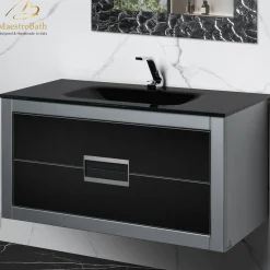 MaestroBath Dante 40" Modern Bathroom Vanity, Silver and Black, Wall-mounted, Glass Top: Integrated, Wood, VANK-DNTI-SL10